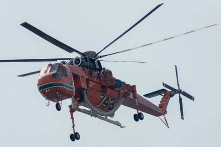 Loutraki, Greece 14 September 2019. Fire helicopter at Loutraki in Greece for the big fire. Close up...