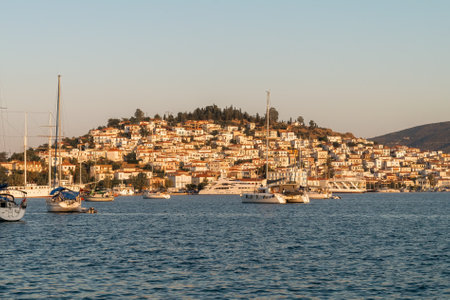Poros island in Greece with the traditional houses. A famous touristic destination.の写真素材