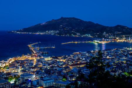 Zakynthos island in Greece. View from Bochali village during blue hour.の写真素材
