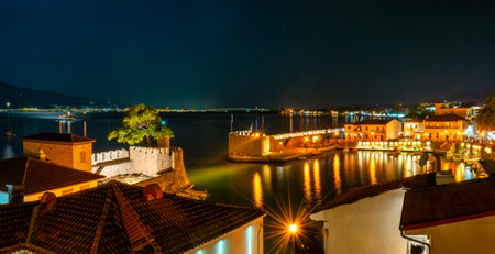 Nafpaktos famous touristic port from the top.の写真素材