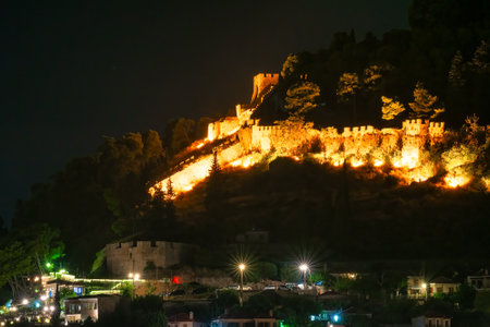 Castle of Nafpaktos in Greece at night.の写真素材
