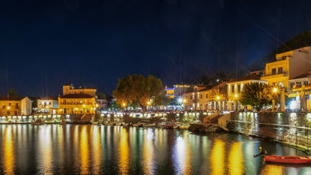 Nafpaktos night view in Greece. A famous touristic destination.の写真素材