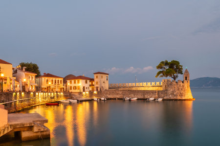 Nafpaktos in greece against a dramatic sky.の写真素材