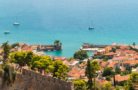 View from the top of port of Nafpaktos in Greece.の写真素材