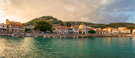 Nafpaktos in Greece against a dramatic sky.の写真素材