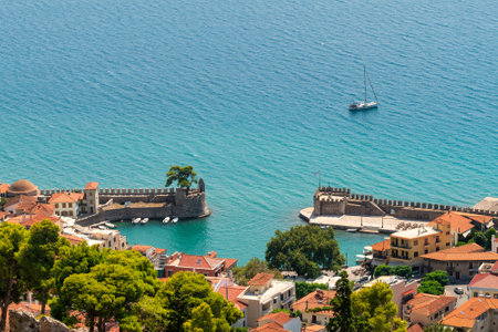 Top view of port of Nafpaktos in Greece.の写真素材