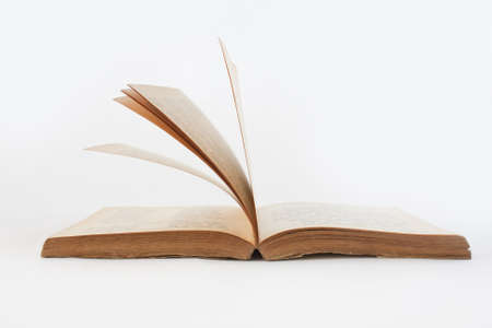 Book open to a new page on a white background.