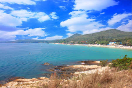 Blue sea, rocky coast.