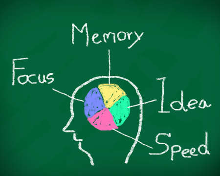 Concept of six ability in human brain. Graph with colorful chart on blackboard の写真素材