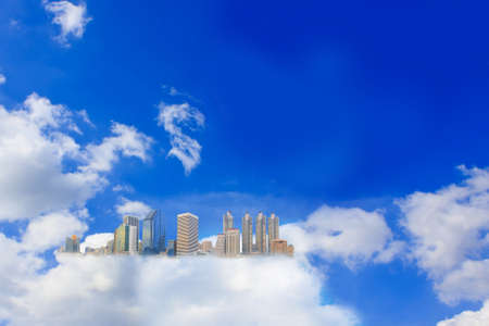 Fluffy clouds that float building, の写真素材
