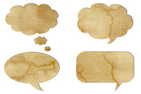 bubble talk tag recycled paper craft stick on white background の写真素材