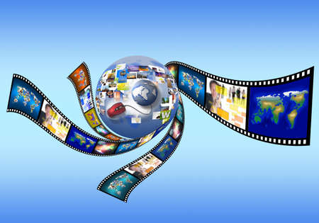 Photo Film Internet for multimedia sharing  Conceptual image about how a computers 