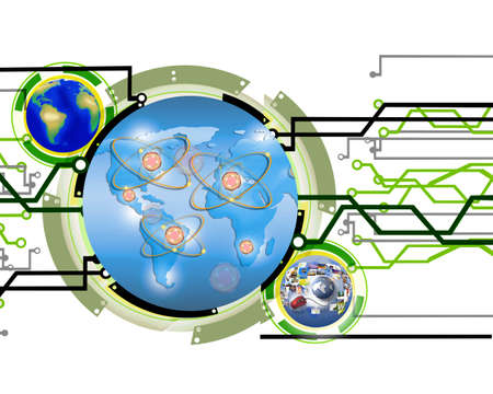 Mechanical abstract background with a map of the network connection  