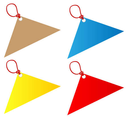 Blank red price tag label with a hanging string tied to the paper as a commercial のイラスト素材