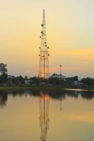Telecommunications towers near the secret sky after the Sun の写真素材
