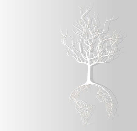 Globe concept tree roots bordered paper background のイラスト素材
