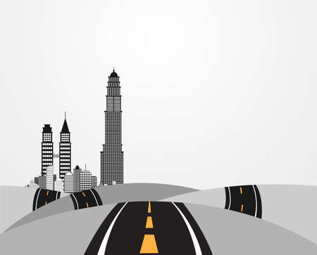 Illustration of the hills across the tall buildings のイラスト素材