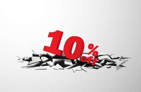 cracks 3D of 10 discount tags plunging from cracks Vector illustrations. used for commercial...