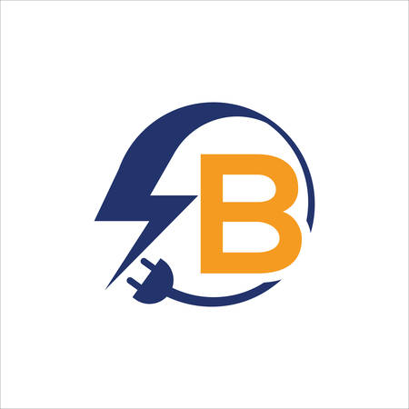 Electrical sign with the letter B,  Electricity Logo, electric logo and icon Vector design Template.Lightning Icon in Vector. Lightning Logo, Power Energy Logo Design Element,のイラスト素材