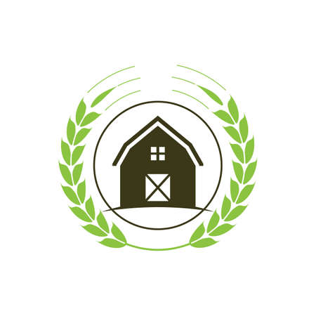 Farm House concept logo Template with farm landscape Label for natural farm productsのイラスト素材