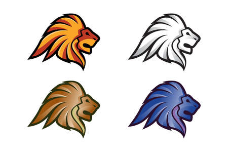Lion Head Logo Vector Template Illustration Design, Wild Lion Head Mascotのイラスト素材