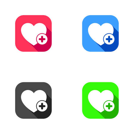 Favorites icon with plus symbol. Favorite icon, heart add plus sign, bookmark symbol, buttonのイラスト素材