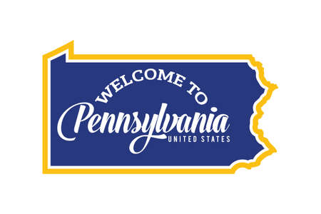 Welcome To PENNSYLVANIA Word Text, Creative Font Design Illustration, Welcome sign with mapのイラスト素材