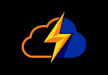Cloud Data Thunderbolt Icon, Cloud With Lighting bolt Logo Template.のイラスト素材
