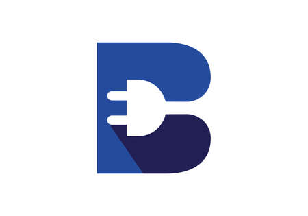 Initial B letter logo with plug sign symbol, Electricity company logo conceptのイラスト素材