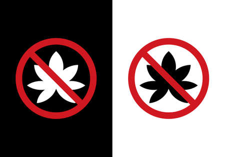 cannabis leaf logo vector icon on black and white backgroundのイラスト素材