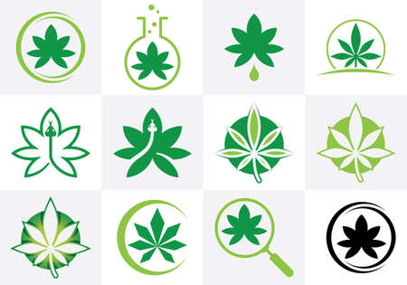 Cannabis logo set. Cannabis Marijuana sign symbol icon designのイラスト素材