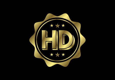 Golden HD Video Resolution Icon Logo, High Definition TV / Game Screen monitor display Label, HD Label web button.のイラスト素材