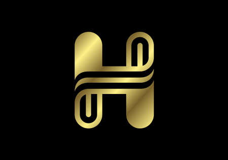 Golden capital letter H. Graphic alphabet symbol for logo, Poster, Invitation. vector illustrationのイラスト素材