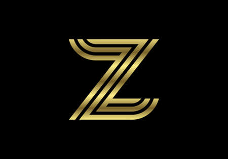 Golden Capital Lines Letter Z. Creative Line Letters Design, Graphic Alphabet Symbol For Logo, Poster, Invitation. Vector Illustrationのイラスト素材