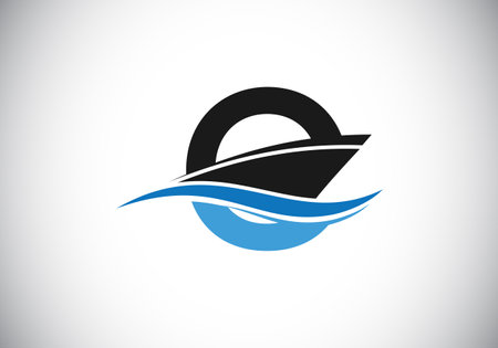 Capital letter O with the ship, cruise, or boat logo design template,のイラスト素材