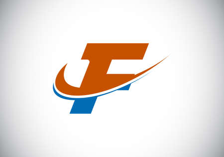 Initial letter F with swoosh, red and blue logo template. Modern vector logotype for business and company identity.のイラスト素材