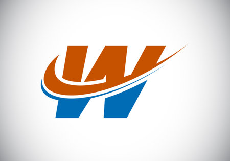 Initial letter W with swoosh, red and blue logo template. Modern vector logotype for business and company identity.のイラスト素材