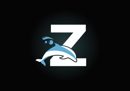 Initial Z monogram letter alphabet with a Dolphin logo design. Water Animal icon. Font emblem. Modern vector logotype for business and company identity.のイラスト素材