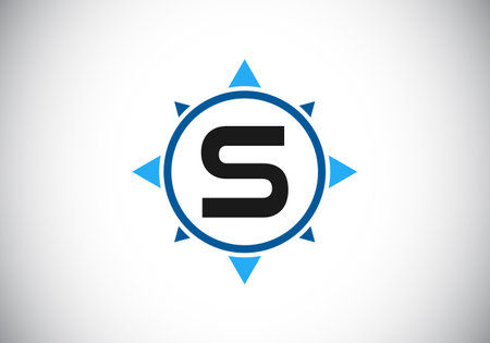 Initial S monogram letter alphabet in a compass. Font emblem.のイラスト素材