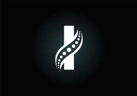 Initial I monogram letter alphabet with chiropractic spine logo. Spinal care icon. Font emblem. Modern logotype for orthopedic business and company identity.のイラスト素材