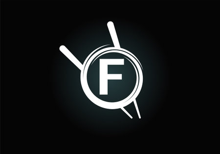 Initial F monogram alphabet in the abstract circle with Chopstick. Abstract Asian sushi bar emblem. Logo for Japanese sushi seafood business and company identityのイラスト素材