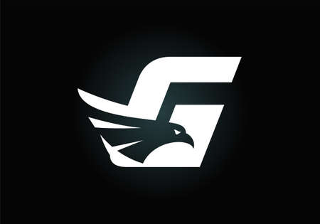 Initial G monogram letter alphabet with Eagle head negative space symbol. Creative Eagle head vector illustration. Modern logo design for business, and company identity.のイラスト素材