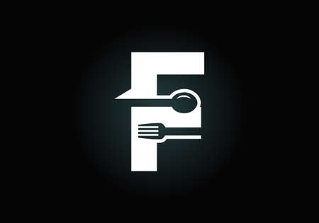Initial F monogram alphabet with a fork, spoon. Font emblem. Modern vector logo for cafe, restaurant, cooking business, and company identityのイラスト素材