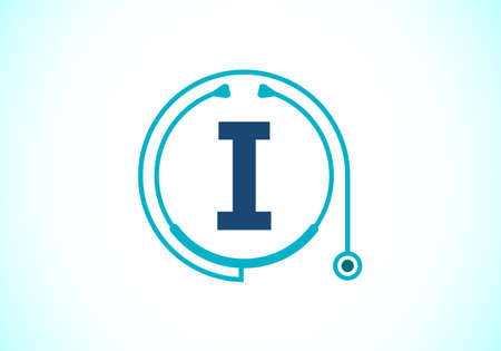 Initial I monogram alphabet with doctor stethoscope. Vector stethoscope logo or icon. Logo for medical and pharmaceutical business and company identityのイラスト素材