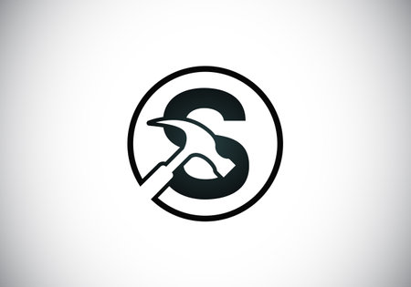 Initial S monogram letter alphabet with a Hammer.のイラスト素材