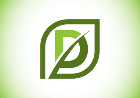 Initial D monogram alphabet with abstract leaf.のイラスト素材