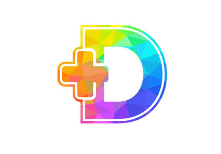 Initial D monogram alphabet with a plus logo sign. Low poly art style. Font emblem. Modern vector logo for medical or health business, and company identityのイラスト素材