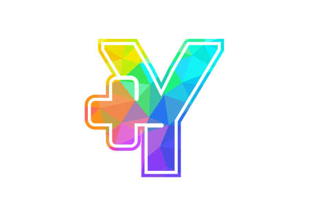 Initial Y monogram alphabet with a plus logo sign. Low poly art style. Font emblem. Modern vector logo for medical or health business, and company identityのイラスト素材