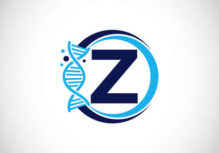 Initial Z monogram alphabet in a circle with DNA. Genetics logo design concept. Font emblem. Logo for medicine, science, laboratory, business, and company identityのイラスト素材