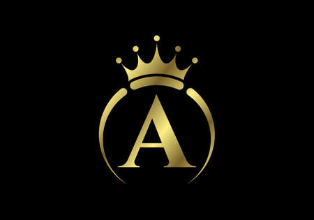 Initial A monogram alphabet with a crown. Royal, King, queen luxury symbol. Font emblem. Modern luxury brand element sign. Vector illustration.のイラスト素材
